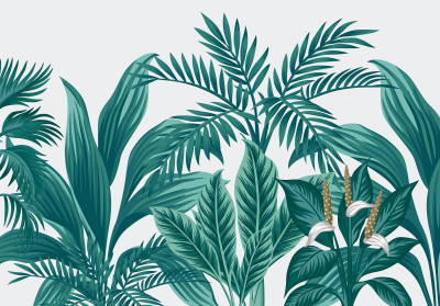 Papier peint mural tropical à feuilles de palmier pour salon