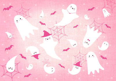 Papier peint mural « Mignons fantômes d'Halloween » pour chambre d'enfant rose