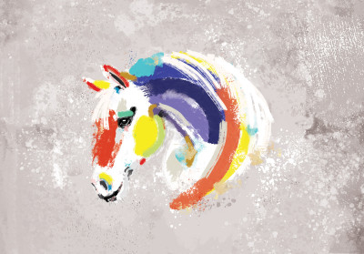 Papier peint mural représentant un cheval arc-en-ciel pour le salon