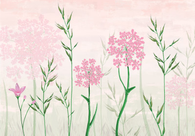 Papier peint mural « Prairie de fleurs sauvages roses » pour le salon
