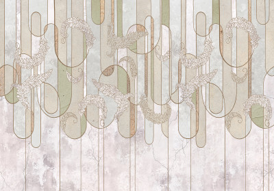 Papier peint Art nouveau abstrait beige pour salon