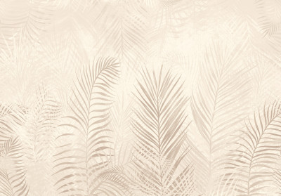 Papier peint mural beige à motifs de feuilles de palmier pour le salon