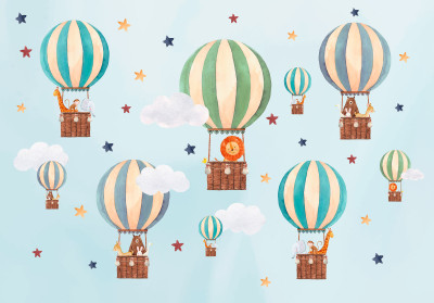 Papier peint mural « Montgolfières et animaux » pour chambre d'enfant