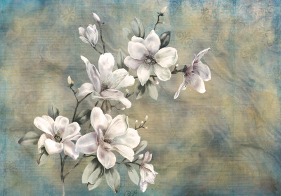 Papier peint mural « Magnolias blanches vintage » pour le salon