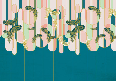 Papier peint mural Art déco « Iguanas » bleu sarcelle pour le salon