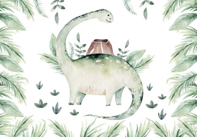Papier peint mural « Dinosaures et volcan » pour chambre d'enfant