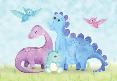 Papier peint mural « Famille de bébés dinosaures » pour chambre d'enfant