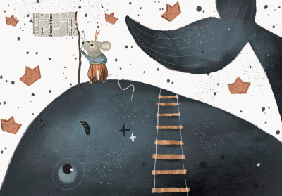 Papier peint mural « souris, baleine et étoiles » pour chambre d'enfant