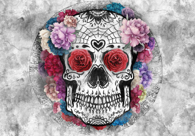 Papier peint mural « Sugar Skull » et fleurs pour le salon