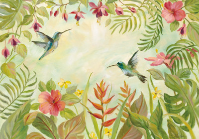 Papier peint mural « Colibris et fleurs tropicales » pour le salon