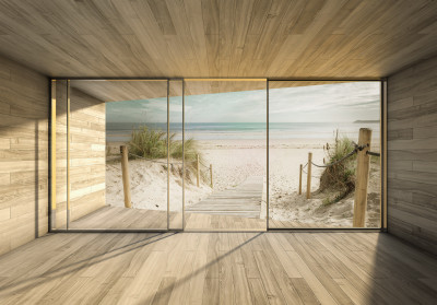 Papier peint mural : fenêtre, plage, sentier, dunes, salon