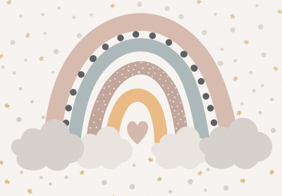 Papier peint mural bohème « nuages arc-en-ciel » pour chambre d'enfant