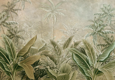 Papier peint mural « Jungle et palmiers vintage » pour le salon