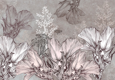 Papier peint mural « Fleurs et papillons » (dessin au trait) pour le salon