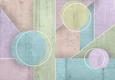 Papier peint mural à motifs géométriques et cercles pastel pour le salon