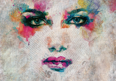 Papier peint mural représentant un visage de femme à l'aquarelle pour le salon