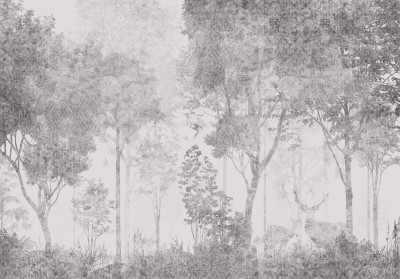 Papier peint mural « Forêt et cerfs » pour le salon