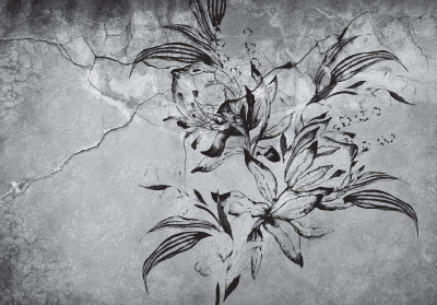 Papier peint mural « Lys argentés » pour salon en béton