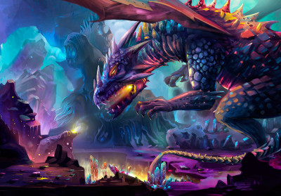 Papier peint mural « Caverne de dragons fantastiques » pour le salon