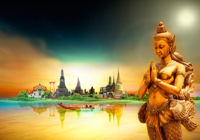 Papier peint mural « Temples thaïlandais et Bouddha » pour le salon
