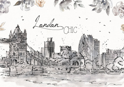 Papier peint mural représentant une esquisse de la ligne d'horizon de Londres pour le salon