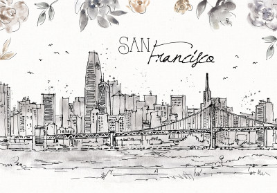Papier peint mural « San Francisco Sketch » pour le salon