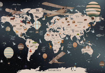 Papier peint mural « Carte du monde pour enfants avec des ballons » pour chambre d'enfant