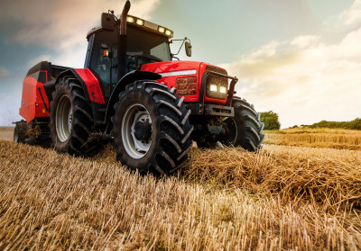 Papier peint mural « Tracteur rouge dans un champ de blé » pour le salon