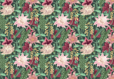 Papier peint mural « Fleurs tropicales et lys » pour le salon