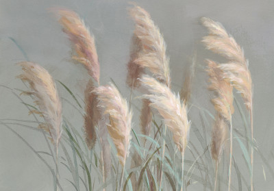 Papier peint mural « herbe de la pampa » aux tons pastel pour le salon