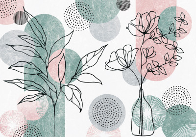Papier peint mural avec motif de plantes et de formes géométriques pour le salon