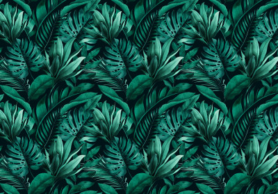 Papier peint mural « Feuilles tropicales sombres » pour le salon