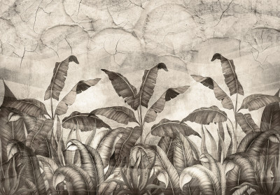 Papier peint mural « Feuilles de bananier » sépia pour le salon
