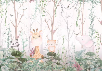 Papier peint mural « Animaux mignons de la forêt » pour chambre d'enfant