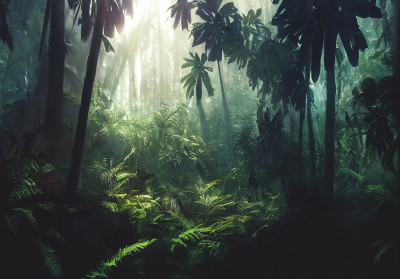Papier peint mural « Forêt tropicale sombre » pour le salon