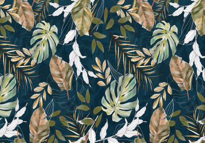 Papier peint mural à motif de feuilles tropicales pour le salon