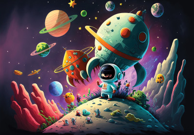 Papier peint mural « Astronautes, planètes et espace » pour chambre d'enfant