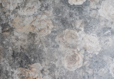 Papier peint mural « Faded Roses » pour salon en béton
