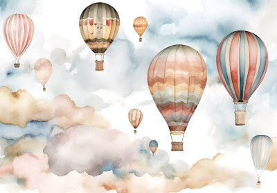 Papier peint mural « Montgolfières et nuages » pour chambre d'enfant