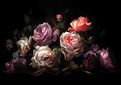 Papier peint mural « Bouquet de roses sombres » pour le salon