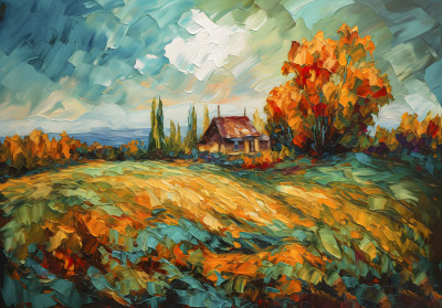 Papier peint mural « Imposto » : paysage, maison, salon