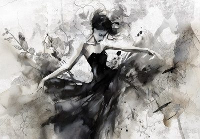 Papier peint mural « Femme dansant dans l'encre » pour le salon