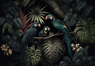 Papillons muraux « Perroquets de la jungle sombre » pour le salon