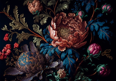 Papier peint mural baroque à fleurs sombres pour le salon