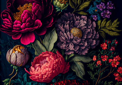 Papier peint mural « Bouquet de pivoines sombres » pour le salon