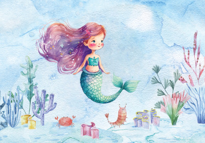 Papier peint mural « Sirène sous l'eau » pour chambre d'enfant