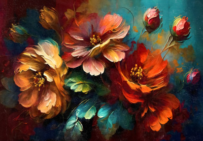 Papier peint mural « Fleurs à l'huile » pour un salon coloré