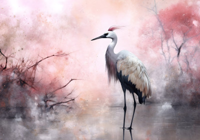 Papier peint mural « Crane Misty Blossom » pour le salon