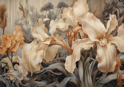 Papier peint mural « Iris crème » pour un salon de style baroque
