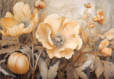 Papier peint mural « Coquelicots crème vintage » pour le salon